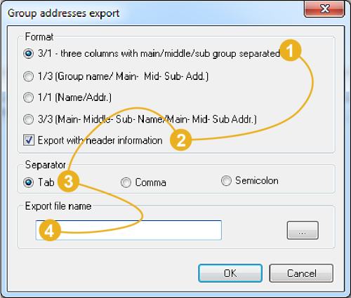 ETS 3 export parameters ETS 3 export parameters